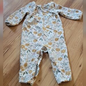 Carter's Cream Floral One-Piece Romper with Mustard and Green Accents
